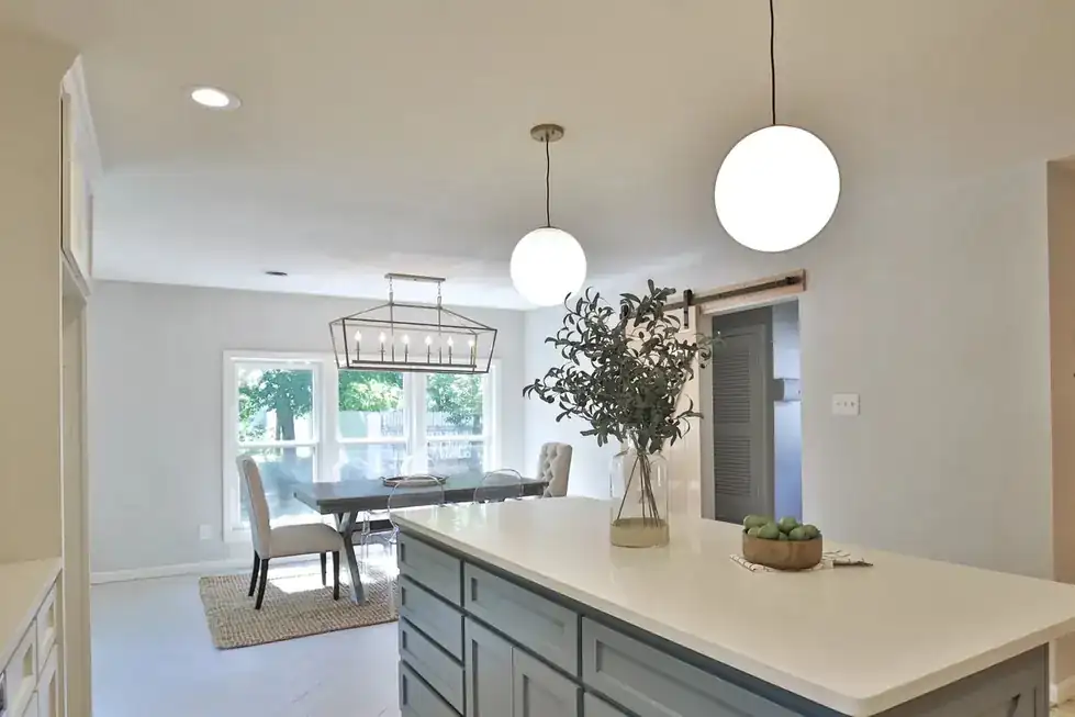 Elmwood open kitchen with a gray island