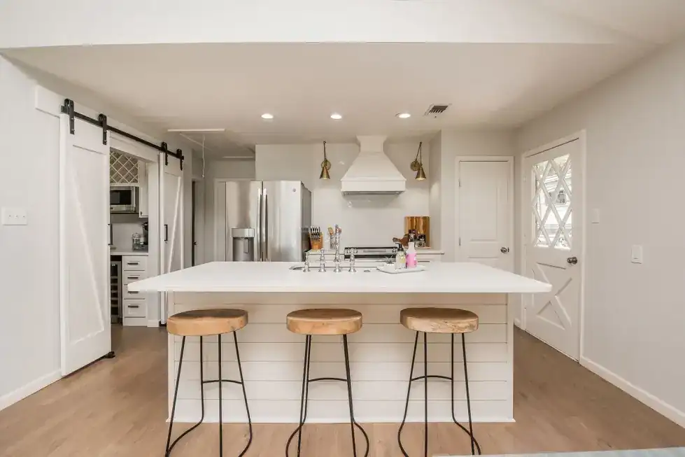 Lake house kitchen island, wide view